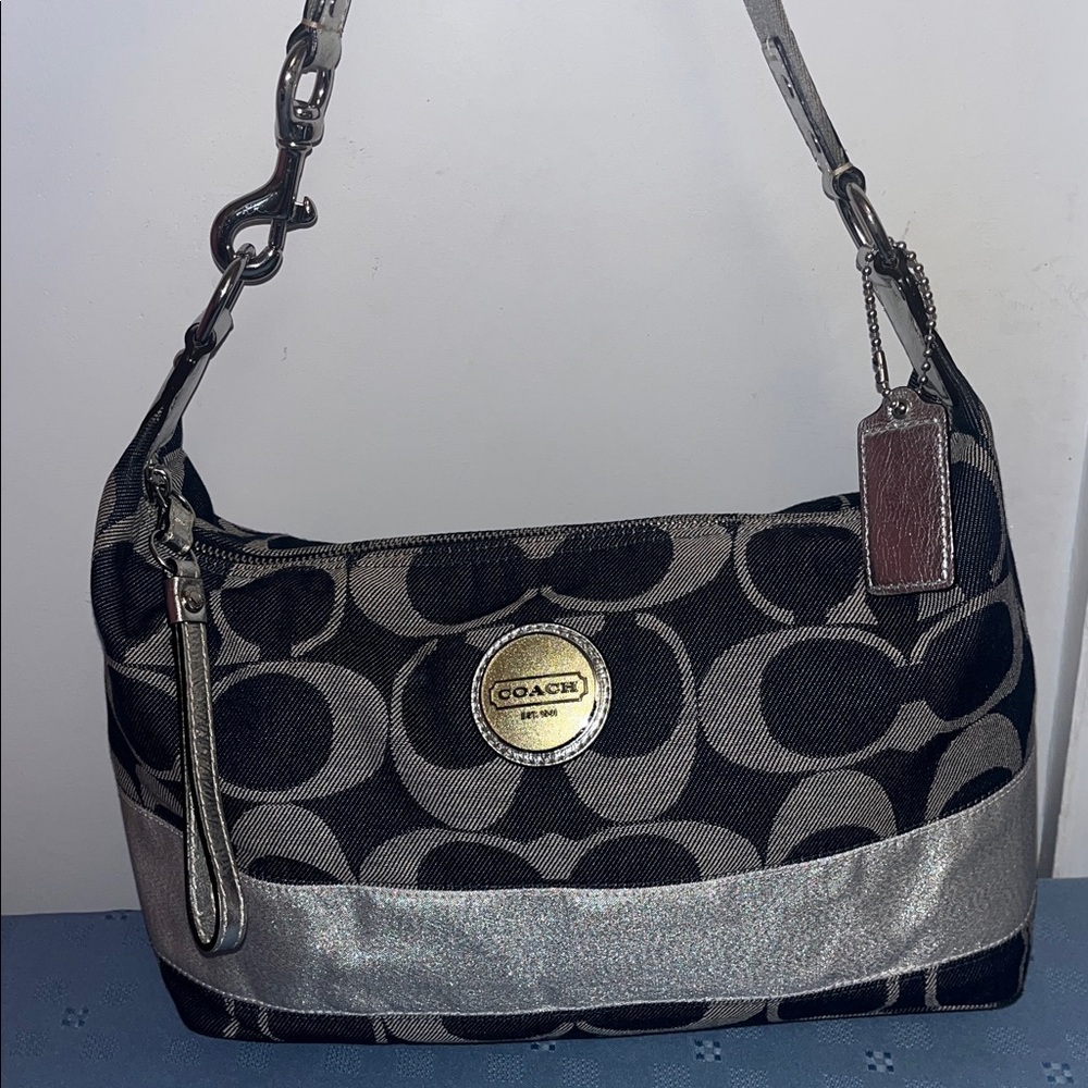 Coach Carley Denim and Silver Shoulder Hobo with  Hangtag.